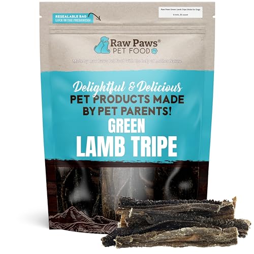 Raw Paws Green Lamb Tripe Sticks for Dogs (25-Count) - Single Ingredient Grass-Fed & Free Range - Crunchy Lamb Dog Treats - All Natural Dog Chews