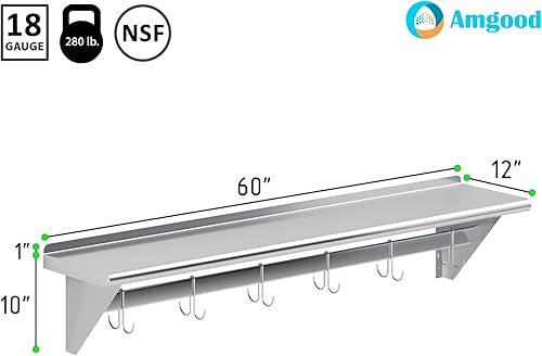 Vista 3 de AmGood Estante para macetas de acero inoxidable de 12 x 60 pulgadas con estante Certificado NSF
