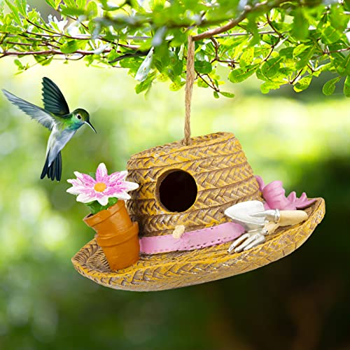 Yinns Birdhouse Hanging Bird Houses For Outside, Wild Bird House, Decorative Straw Hat Bird House For Home Garden Decor #TOP1