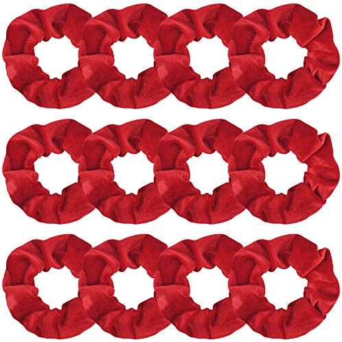 Araluky 12 Pack velvet Hair Scrunchies for Girls and Woman, Elastic Thin Hair Bands Satin Scrunchy Hair Ties Rop Bulk Christmas All Red