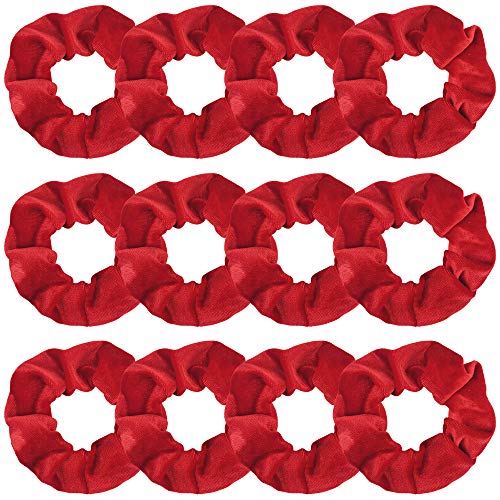 Araluky 12 Pack Velvet Hair Scrunchies For Girls And Woman, Elastic Thin Hair Bands Satin Scrunchy Hair Ties Rop Bulk Christmas All Red #TOP17