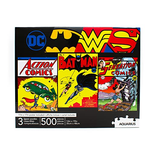 Aquarius DC Comics 3 x 500 Piece Jigsaw Puzzle Set with Bonus Poster – Superhero Puzzle Pack for Adults, Kids & Families | Superman, Batman & Wonder...