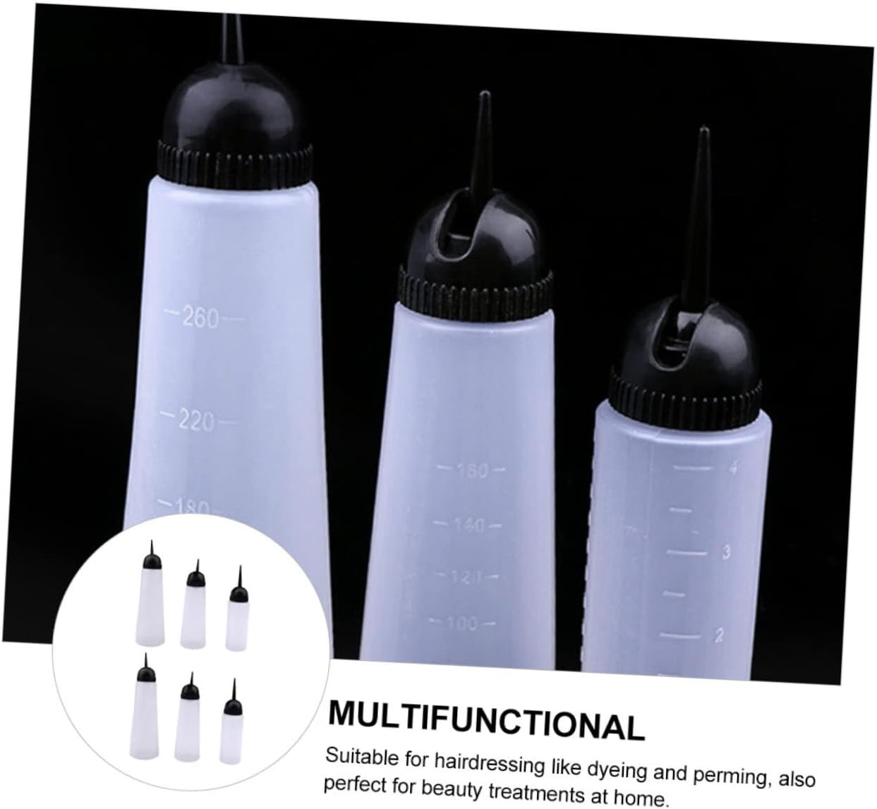6 Pack Hair Dye Applicator Bottles with Scale, White Plastic
