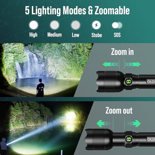 OLDBER 2 Pack Torch LED Super Bright, Rechargeable Flashlight, Small Handheld Camping Torch-5 Modes, Zoomable, Powerful, Waterproof for Camping, Home Emergency - Image 3