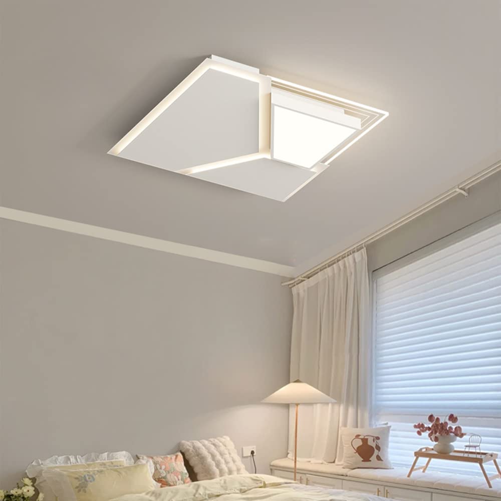 Nowoczesny LED Lampa sufitowa Biały kwadrat Możliwość przyciemniania Z pilotem Światło sufitowe zdalnego sterowania Okrągłe Lampa Oświetlenie wewnętrzne sypialnia balkon hala kuchnia,Ø46CM