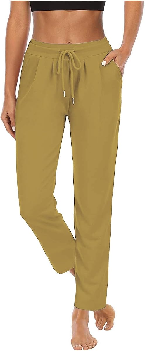 Pantalón de yoga NaRHbrg para mujer de talle alto con cordón y bolsillo