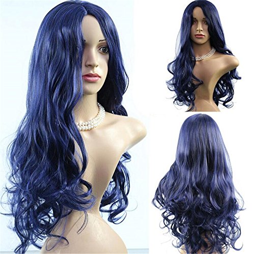 Cool2dayMulti Color Dark Blue Synthetic Wig Cosplay For Costume Party Long Curly Wig Lolita With No Bangs For Black Women Peruca
