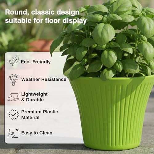 Image of GARDENS NEED 10 Inches Tancy Round Flower Pot | Set of 4 | Lemon Green | Plastic Planter Pots for Indoor & Outdoor Home, Office & Balcony Decoration