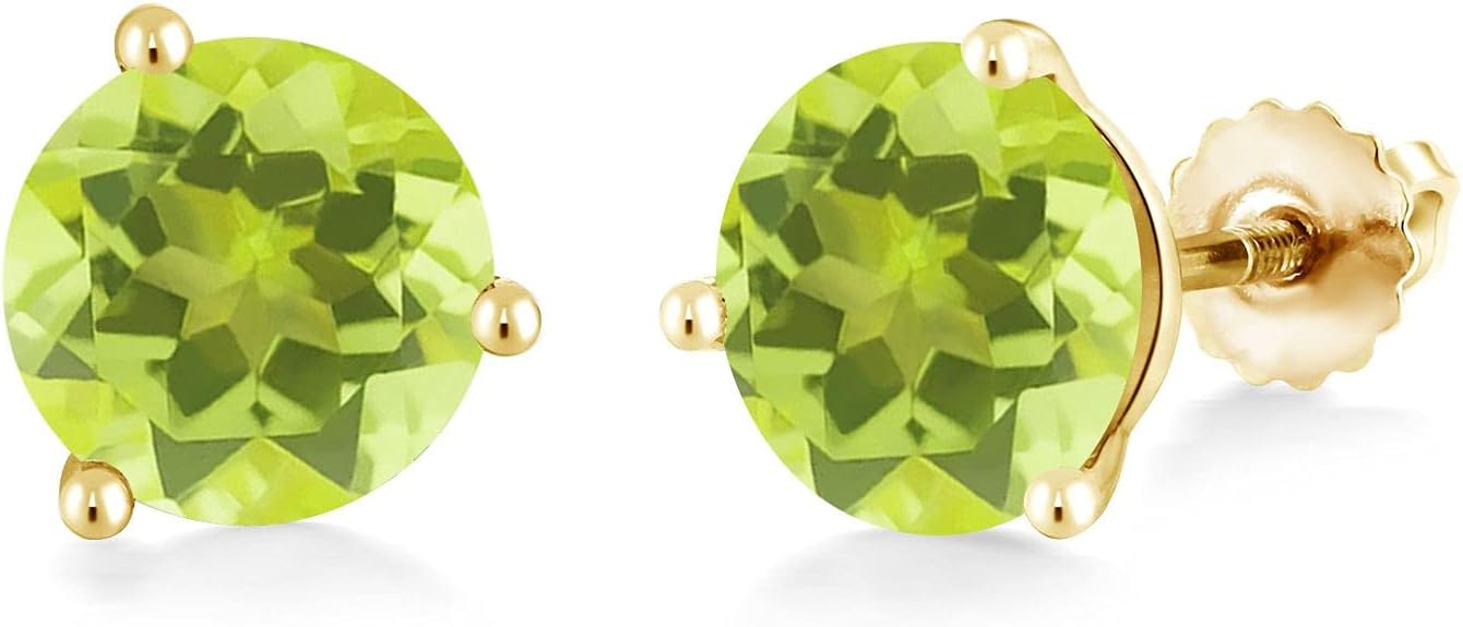 Gem Stone King 14K Yellow Gold Gemstone Birthstone Earrings | Martini Screw Back Stud Earrings | Round 8MM | Gold Earrings For Women Men