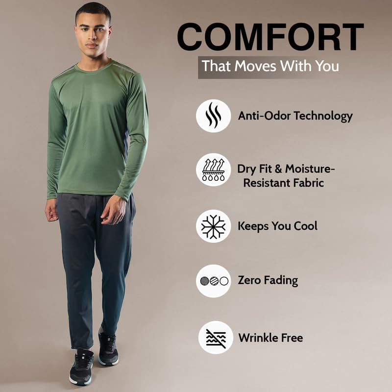 Image of CHKOKKO Gym T Shirts for Men Workout Solid Quick Dry Sports Men T-Shirts Breathable Lightweight Full Sleeve Regular Fit Round Neck Running Stylish Tshirt for man