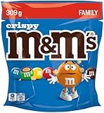 M&M’s Crispy, Schokolade, Knackige Schokolinsen mit Knusperkern und bunter Zuckerhülle als Süßigkeiten, Schokolade zum Teilen, 1 x 309 g