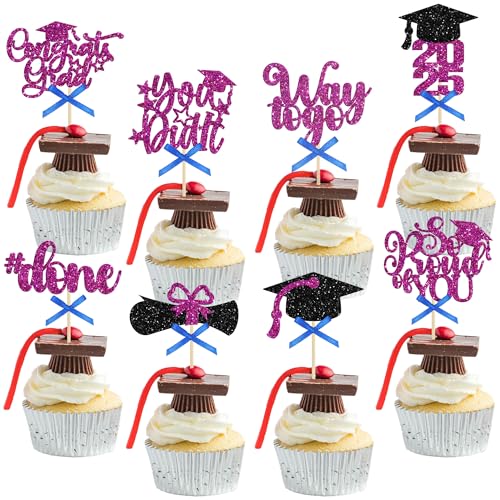 Gyufise 32 adornos para cupcakes de graduación 2023 con purpurina So Proud of You Done Diploma Grad Cap Cupcake Picks You Did It Decoraciones de pastel para decoraciones de fiesta de graduación 2023,