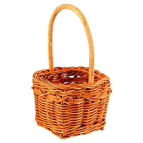 FOMIYES Mini Rattan Baskets with Handles, Dollhouse Small Picnic Basket, Miniature Flower Basket for Crafts Wedding Party Farmhouse Decor (Square)