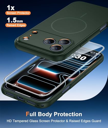 Image of FNTCASE for iPhone 17 Pro Case: [Compatible with Magsafe] Solid Matte 17 Pro Cases Green with [Screen Protector] [Full Camera Protection] Military Grade Shockproof Protective Phone Cover, 6.3 inch