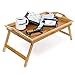 Relaxdays Tablette de Lit pliable Plateau Petit Déjeuner au Lit pliant en bambou laqué bois H x l x P: 25 x 52 x 33 cm avec poignées transport table appoint table de service, nature