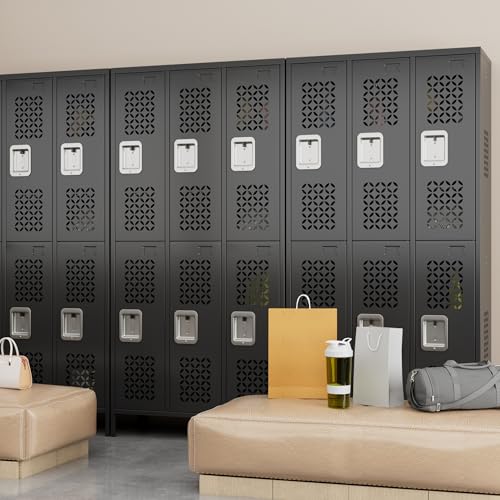 Image of METAN Upgrade Metal Locker for School Office Gym Bedroom,6 Doors Steel Storage Locker Cabinet for Employees,Industrial Storage Locker with 1 Shelves,Assembly Required,Black