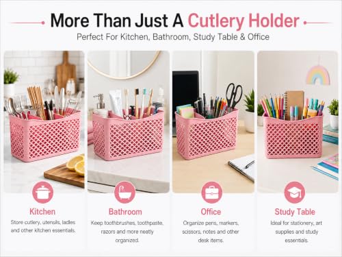 Image of Plastic Cutlery Holder for Kitchen Spoon Stand Multipurpose Kitchen Organizer Stand Utensil Storage Basket Plastic Holder Pack of 1 - Random Color