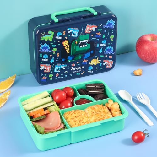 Image of rockpapa 5.5 Cups Bento Lunch Box for Kids, 5-Compartment, Dinosaur