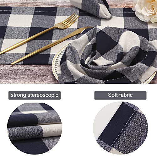Image of Cotton Cloth Napkins Set of 4, 20 x 20 Inches, Buffalo Plaid Washable Dinner Napkins, Farmhouse Style, Reusable Check Napkins for Restaurants, Party, Weddings and Holidays,Dark Navy Blue and Cream