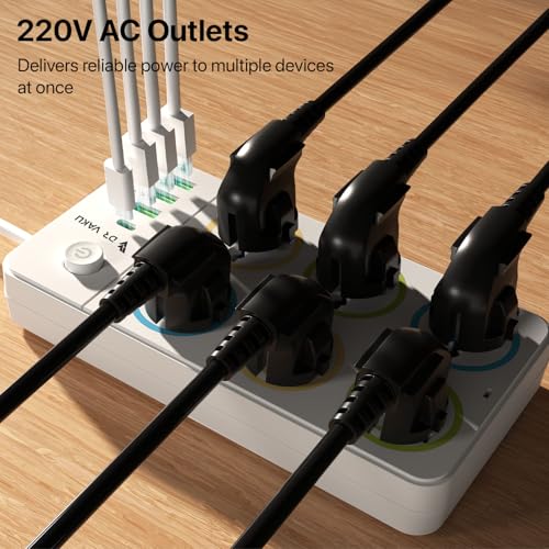 Image of DR VAKU 10in1 2000W Extension Board with 6 Universal Sockets 3 USB A Ports (18W), 20W Fast PD Type C Charge 2 Meter Heavy Duty Cord Smart Chip Power Strip for Home Office Travel, 220 Volts- White