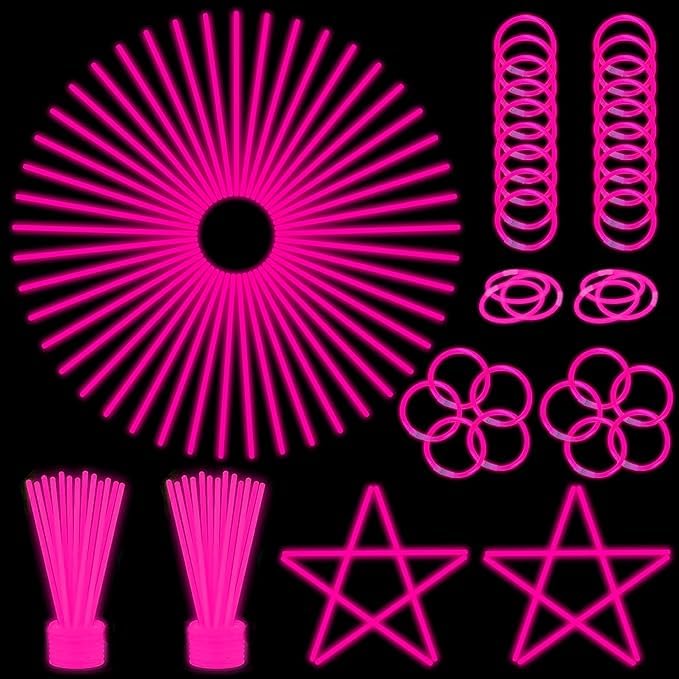 PartySticks Varillas luminosas para fiestas, paquete de 100 unidades de 20 cm, regalos de fiesta, decoraciones de fiesta resplandeciente, collares de neón y pulseras con conectores (rosa)