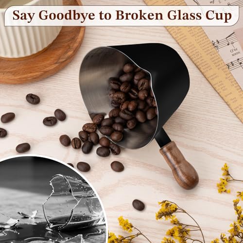 Image of Amrules 6.8oz Espresso Measuring Cup with Wood Handle & Double Spout, Black