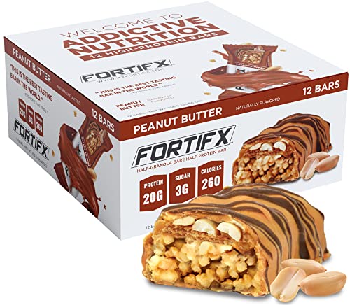 Fortifx Protein Bars - Peanut Butter Protein Bar - Case of 12 - Low Calorie High Protein Bars - Gluten Free Candy Bar - Whey & Granola Protein Snacks - Low Sugar One Meal Replacement Bar