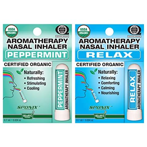 Aromatherapy Nasal Inhaler Pack of 2 Made with Organic Essential Oil - Peppermint and Relax - 0.7 mL by Sponix Cover