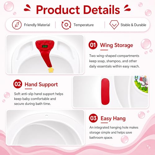 Image of StarAndDaisy Baby Bath Tub for 0 to 5 Years with Temperature Sensing Meter & Anti-Skid Legs /Baby Bathing Tub for Newborn & Toddlers /Kids Bath Tub (SBT-White Red)