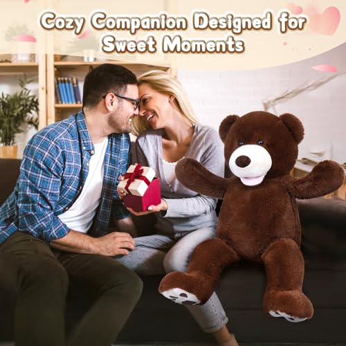 Image of MorisMos Giant Teddy Bear with Big Footprints Big Teddy Bear Plush Stuffed Animals Dark Brown for Boy,Children,Boyfriend 39 Inches