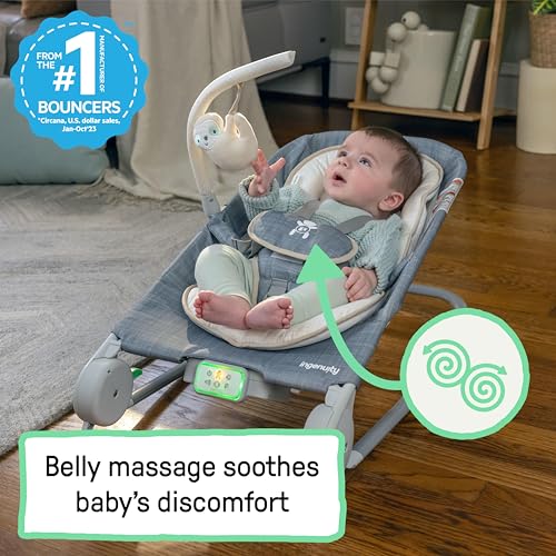 Ingenuity Gas Relief and Anti-Colic Baby Bouncer Seat and Rocker, Gentle Belly Massage to Relax and Soothe Bellies, Instant Tummy Soother, 20 Songs and Melodies – Parker - image 4