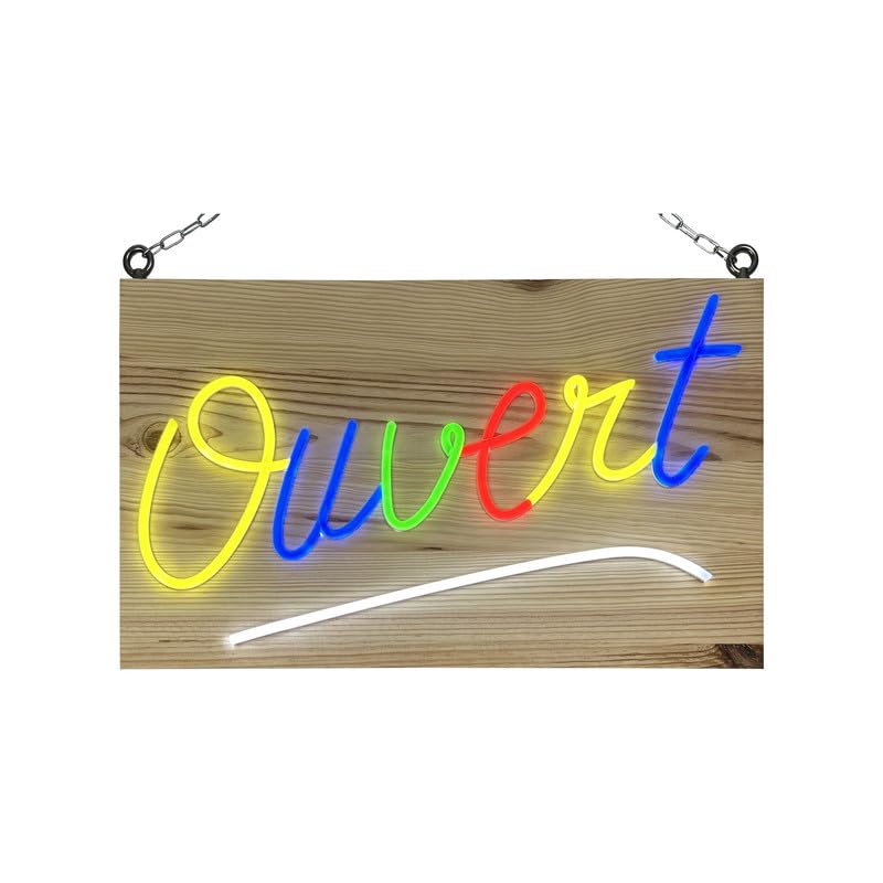 Enseigne lumineuse LED intérieur "Ouvert" en bois - Fabrication française