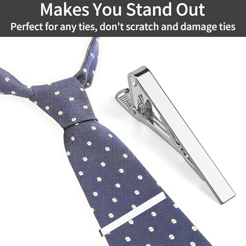 Image of MOWPOG 6 Pcs Tie Clips for Men, Tie Bar Pins Tacks with Gift Box | Copper, Shiny & Glossy, for Father, Husband, Boyfriend, Business, Wedding, Suit Accessories, Easy to Open, Won't Fade /Scratch