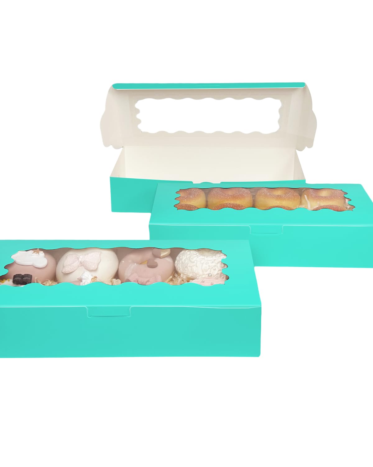 Gcardist 15 Packs Mint Blue Cookie Box with Window 30.5x14x6.4cm Two Uses Pastry Biscuit Bakery Box For Packaging (12x5.5x2.5 inch) - Image 4