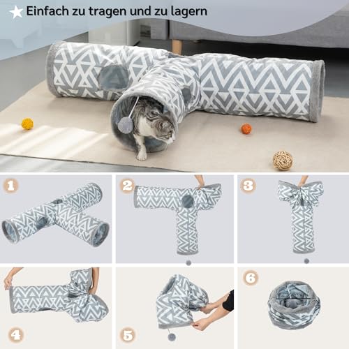 Túnel para gatos de 3 vías JanYoo de peluche gris para mascotas 7