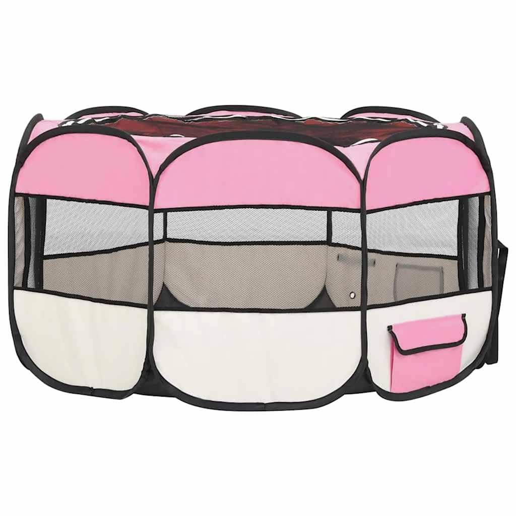 SONDEY VIDAXL Parque Plegable para Perro con Bolsa de Transporte Rosa 125x125x61cm