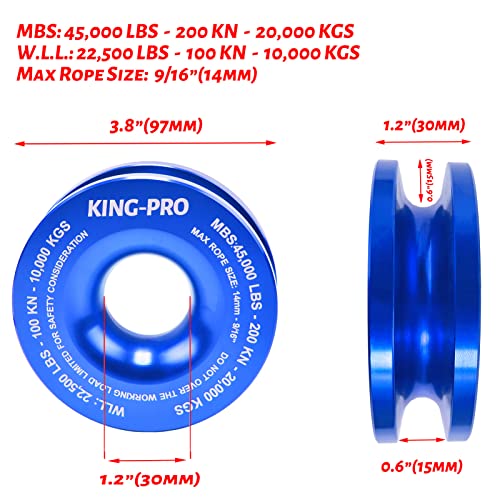 King-Pro Snatch Recovery Ring, 45000 Lbs Winch Snatch Block Pulley Towing Ring, For Atv Utv Suv Truck Off-Road Vehicle Towing Soft Shackle Recovery（Blue） #TOP3