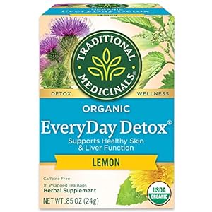 Traditional Medicinals Organic EveryDay Detox Lemon Herbal Tea, Supports Healthy Skin & Liver Function, (Pack of 3) – 48 Tea Bags Total