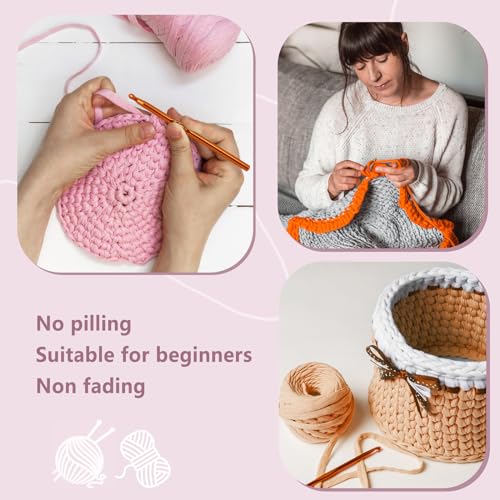 Batelo 2 Pack T-Shirt Yarn Crochet Yarn For Beginner Crochet Bags/Basket/Coaster,Tshirt Yarn 400G/144Yds High Elastic Thick Yarn Polyester Fabric(Light Khaki) thumb #5