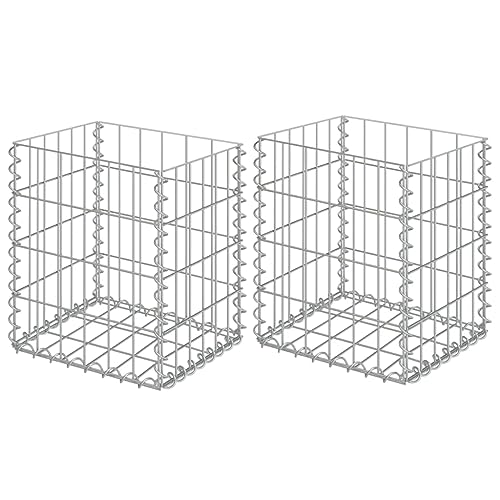 vidaXL 2x Gabion Baskets Cage Mesh Wire Stone Basket Outdoor Spiral Gabion Gravity Retaining Wall Planter Garden Galvanised Steel 30x30x40 cm