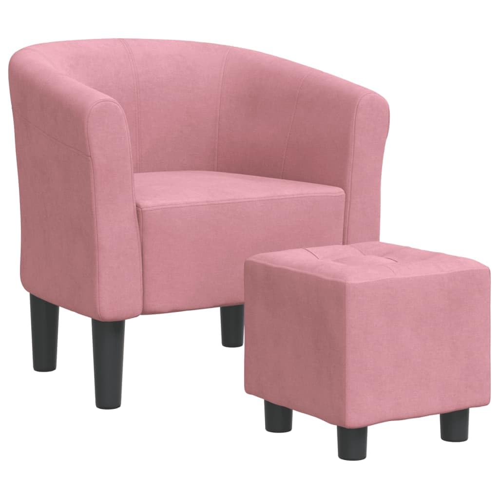 Elegante poltrona d'accento per soggiorno in morbido tessuto di velluto, comoda poltrona con braccioli imbottiti e moderna poltrona da club con poggiapiedi per rilassarsi in rosa, stabile