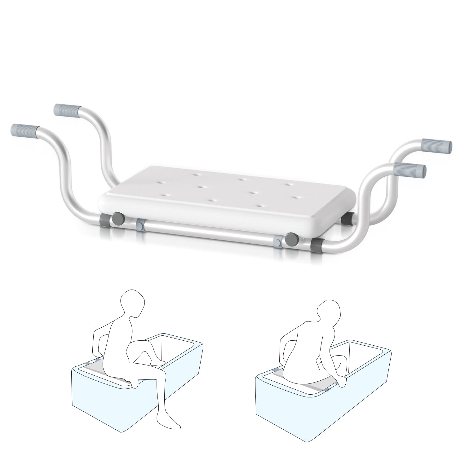 Asiento de bañera ajustable para todos los tamaños, tabla de baño, taburete de baño, tabla de asiento, aluminio, antideslizante y capacidad de carga de hasta 136 kg