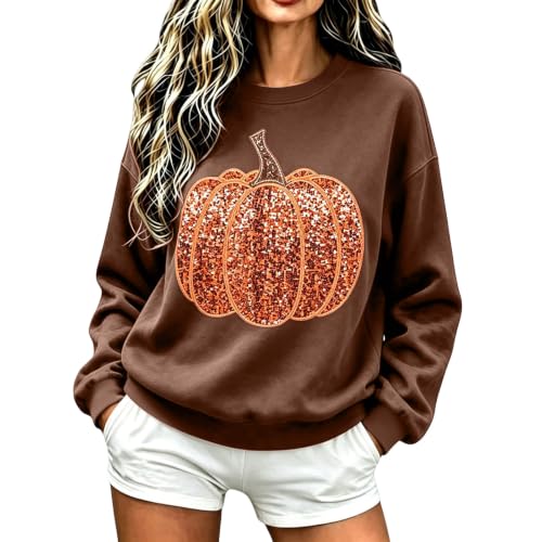 Pumpkin Sweatshirt Women Sequin Oversized Crewneck Halloween Sweatshirts - image 1