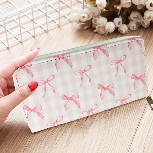 Image of Pink Bow Gifts, Coquette Wallet Pink Bow Cute Cash Clutch Long Billfold With Zipper Coin Pocket Ladies Girls, Birthday Gifts For Mother, Daughter, Bestie, Colleague, Friend