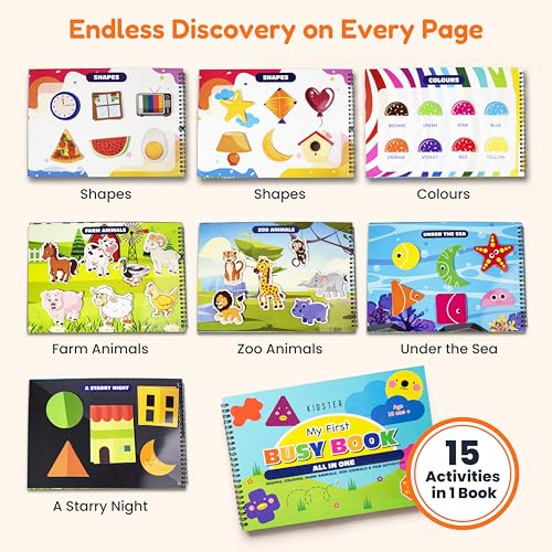 Image of Busy Binder Book Combo Set 2 Books for Toddlers 1-3 Years, Educational Learning Toys for Kids, Montessori Activity Toy, 16 Pages Each, Shapes Animals Vehicles Counting, Kids Gift Boys Girls