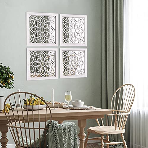 Zexuiru 2Pcs Rustic Square Wall Mirrors,Farmhouse Accent Mirrors Set, White Distressed Pane Mirrors, Wood Framed Entry Mirror For Living Room,Bathroom,Bedroom,Kitchen,11.8X11.8Inches #TOP1