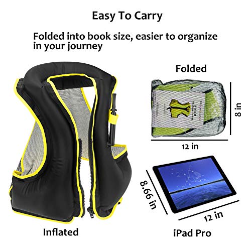 Rrtizan Inflatable Life Jacket Adult Swimming Vest for Snorkeling Suitable for 80-220 lbs (Black)