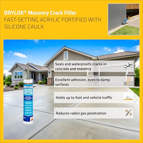 DRYLOK Masonry Crack Filler, 10.5 fl. oz – Seals & Waterproofs Cracks in Concrete, Masonry, Walls & Floors, Fast-Setting, Paintable in 1 Hour, Indoor/Outdoor Use, Gray - Image 4