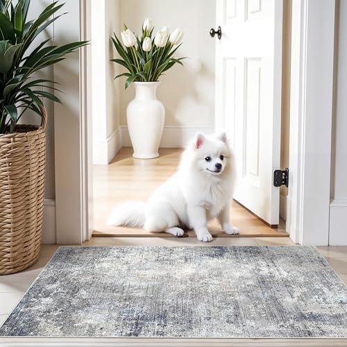 2x4 Runner Rug Washable Non-Slip – Small Throw Rug for Kitchen Floor, Bedroom, Entryway, Bathroom, Bedside – Modern Abstract Neutral Low-Pile Thin Indoor Door Mat（Blue Grey,2x4） - image 1