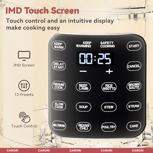 Image of 9-in-1 Electric Pressure Cooker 6 Qt, Dual Inner Pots, Stainless Steel Pot and Non-Stick Pot, 12 Preset Cooking Programs with IMD Touchscreen, Safe Vent, Slow Cook, Rice Cook, Steam, Black